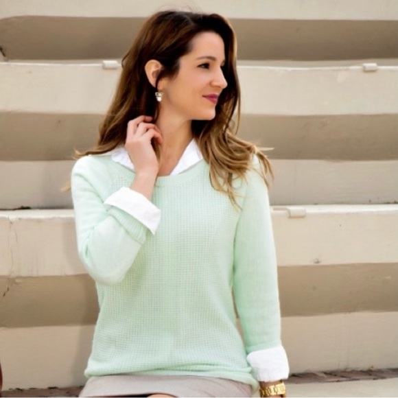 J. CREW Warmspun Waffle Knit Sweater Mint Green Aqua Knit Pullover Textured Crew - Picture 13 of 13